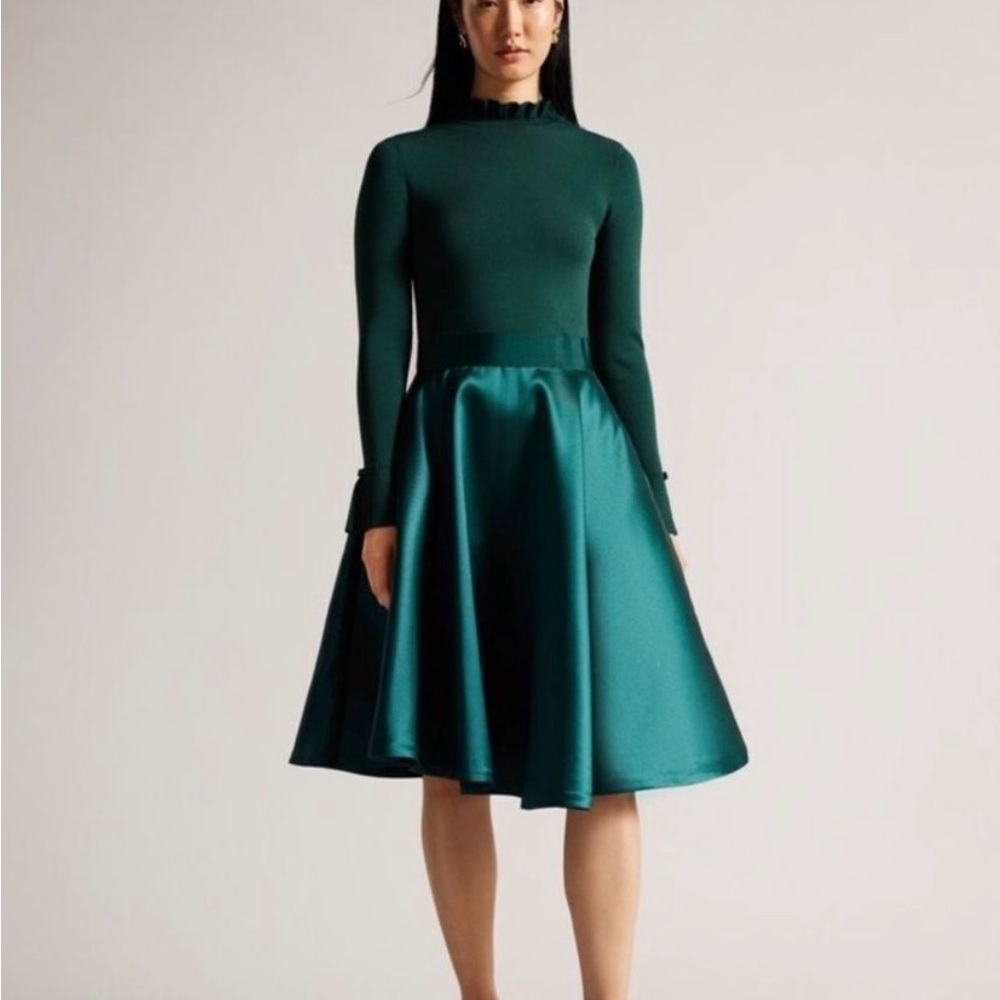 NWT TED BAKER KNITTED FRILL ZADI DARK GREEN